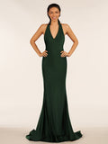Simple Black Halter Backless Mermaid Long Prom Dress