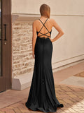 Mermaid Spaghetti Straps Satin Prom Dress with Slit