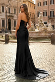 Mermaid Strapless Satin Long Prom Dress With Slit