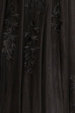 A-line V Neck Lace Tulle Prom Dress With Slit