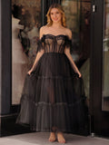 A-Line Corset Ruffled Tulle Prom Dress