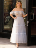 A-Line Corset Ruffled Tulle Prom Dress
