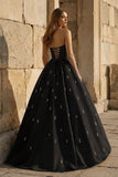 Yellow Strapless A Line Satin Long Prom Dresses With Beading
