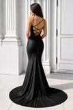 Purple Spaghetti Straps Lace-Up Mermaid Long Formal Dress