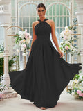 A-Linie/Princess-Linie Chiffon Rüschen Neckholder Ärmellos Bodenlang Brautjungfernkleider Abendkleid