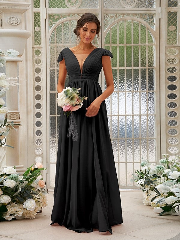 A-Line/Princess Chiffon Ruffles V-neck Sleeveless Sweep/Brush Train Bridesmaid Dresses Evening Dress