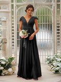A-Line/Princess Chiffon Ruffles V-neck Sleeveless Sweep/Brush Train Bridesmaid Dresses Evening Dress