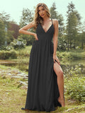 A-Line/Princess Chiffon Ruffles V-neck Sleeveless Floor-Length Bridesmaid Dresses Evening Prom Dress