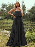 A-Line/Princess Chiffon Ruffles Spaghetti Straps Sleeveless Floor-Length Bridesmaid Dresses Evening Prom Dress