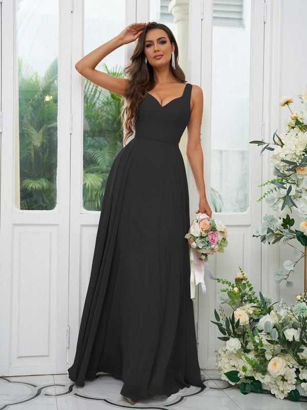 A-Line/Princess Chiffon Ruffles V-neck Sleeveless Floor-Length Bridesmaid Dresses Evening Dress