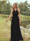 A-Line/Princess Chiffon Ruffles Halter Sleeveless Sweep/Brush Train Bridesmaid Dresses	Evening Prom Dress
