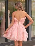 Blue A-Line Strapless Ruffled Short Homecoming Dress