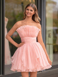 Blue A-Line Strapless Ruffled Short Homecoming Dress