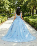 Quinceanera Dress Sky Blue Butterfly Flowers Lace Up Ball Gowns Long Prom Dresses