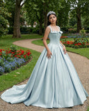 Sky Blue Satin Long Ball Gown Quinceanera Dresses