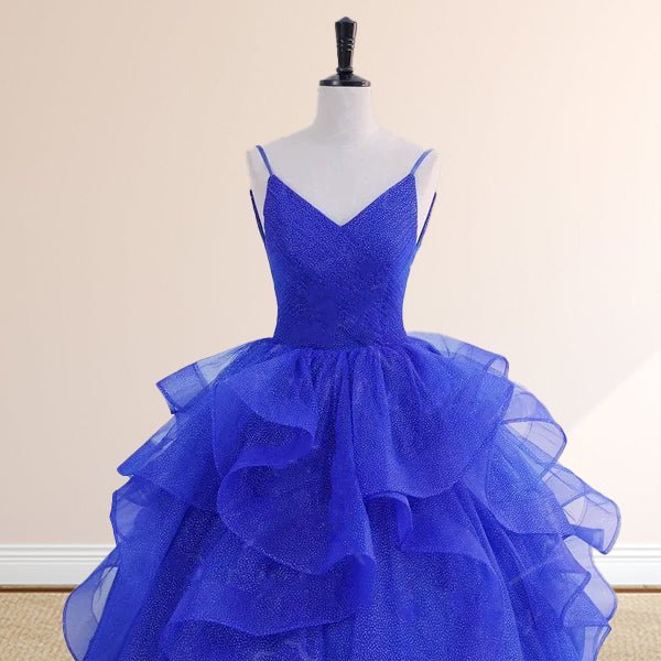 Royal Blue V Neck Tulle Quinceanera Dresses With Ruffles