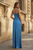 Spaghetti Straps Long Sheath Prom Dress With Split