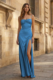 Spaghetti Straps Long Sheath Prom Dress With Split