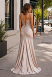 Sheath Spaghetti Straps Black Satin Long Prom Dresses with Lace Appliques
