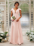 A-Line/Princess Chiffon Ruffles V-neck Sleeveless Sweep/Brush Train Bridesmaid Dresses Evening Dress