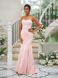 Trumpet/Mermaid Stretch Crepe Ruffles Strapless Sleeveless Sweep/Brush Train Bridesmaid Dresses Evening Dress