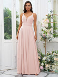 A-Line/Princess Chiffon Ruffles V-neck Sleeveless Floor-Length Bridesmaid Dresses Evening Prom Dress
