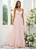 A-Line/Princess Chiffon Ruffles V-neck Sleeveless Floor-Length Bridesmaid Dresses Evening Dress