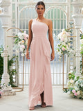 Sheath/Column Chiffon Ruffles One-Shoulder Sleeveless Floor-Length Bridesmaid Dresses Evening Prom Dress