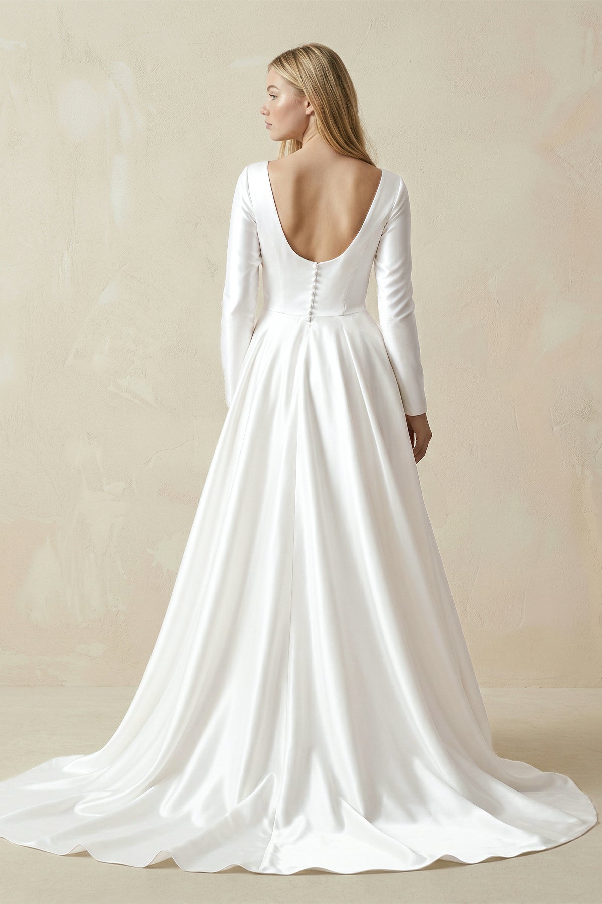Vintage Satin A-Line Bateau Neckline Long Sleeves Bridal Gown Wedding Dresses