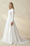 Vintage Satin A-Line Bateau Neckline Long Sleeves Bridal Gown Wedding Dresses