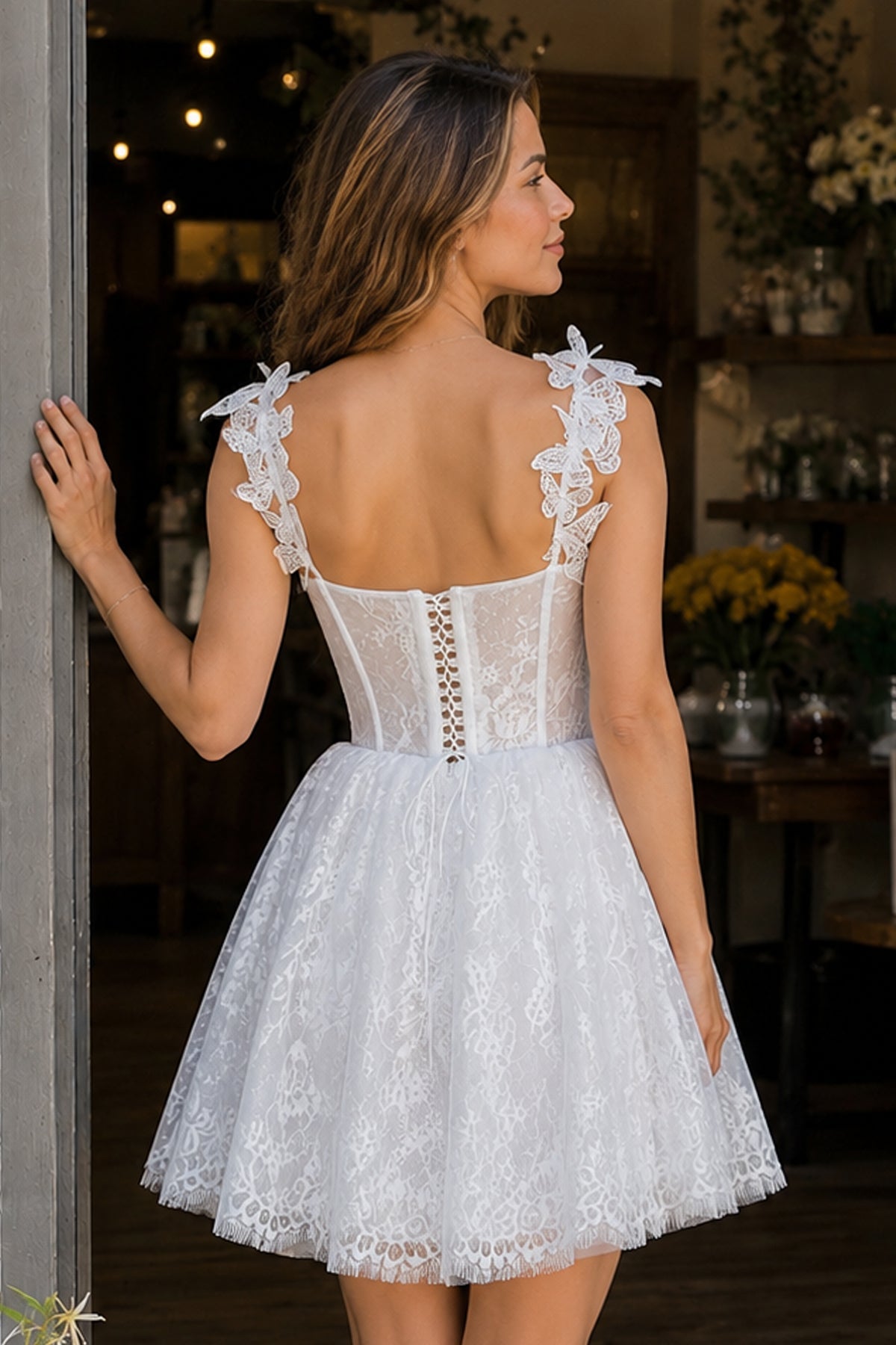 A-line Sweetheart White Corset Homecoming Dress