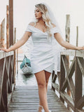 Sheath Off-the Shoulder Satin Simple Wedding Dress Sleeveless Short Hemline
