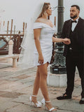 Sheath Off-the Shoulder Satin Simple Wedding Dress Sleeveless Short Hemline