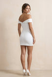 Sheath Off-the Shoulder Satin Simple Wedding Dress Sleeveless Short Hemline