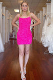 Sexy  Lavender Fitted Bateau Spaghetti Straps Fully Sequined Lace-Up Mini Party Dresses