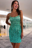 Sexy  Lavender Fitted Bateau Spaghetti Straps Fully Sequined Lace-Up Mini Party Dresses