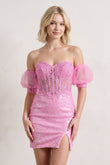 Bodycon Sparkly Sequin Strapless Short Homecoming Dress with Split