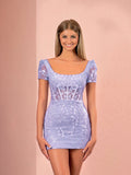 Short Bodycon Purple Lace Homecoming Dress