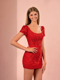 Short Bodycon Purple Lace Homecoming Dress