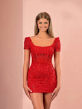 Short Bodycon Purple Lace Homecoming Dress