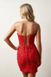 Bodycon Strapless Red Sequins Corset Mini Party Dresses