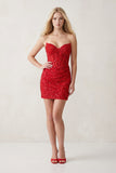 Bodycon Strapless Red Sequins Corset Mini Party Dresses