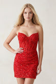 Bodycon Strapless Red Sequins Corset Mini Party Dresses