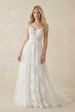 Boho White A-Line Lace Appliques Wedding Dress