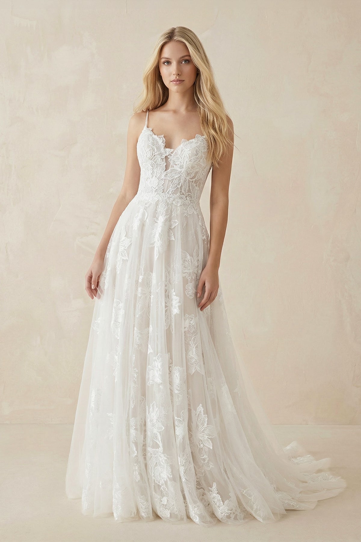 Boho White A-Line Lace Appliques Wedding Dress