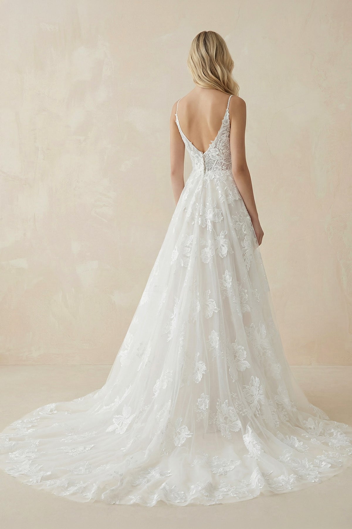 Boho White A-Line Lace Appliques Wedding Dress