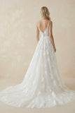 Boho White A-Line Lace Appliques Wedding Dress