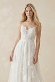 Boho White A-Line Lace Appliques Wedding Dress