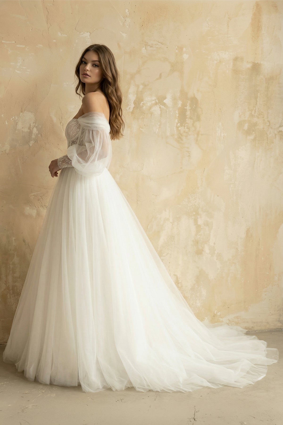 Boho A-Line Wedding Dresses Detachable Long Puff Sleeve