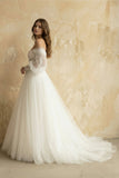 Boho A-Line Wedding Dresses Detachable Long Puff Sleeve